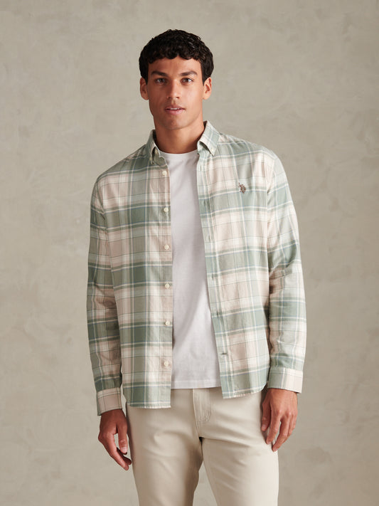 Mens Check Twill Button-Down Shirt Lily Pad