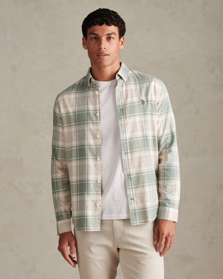 Mens Check Twill Button-Down Shirt Lily Pad
