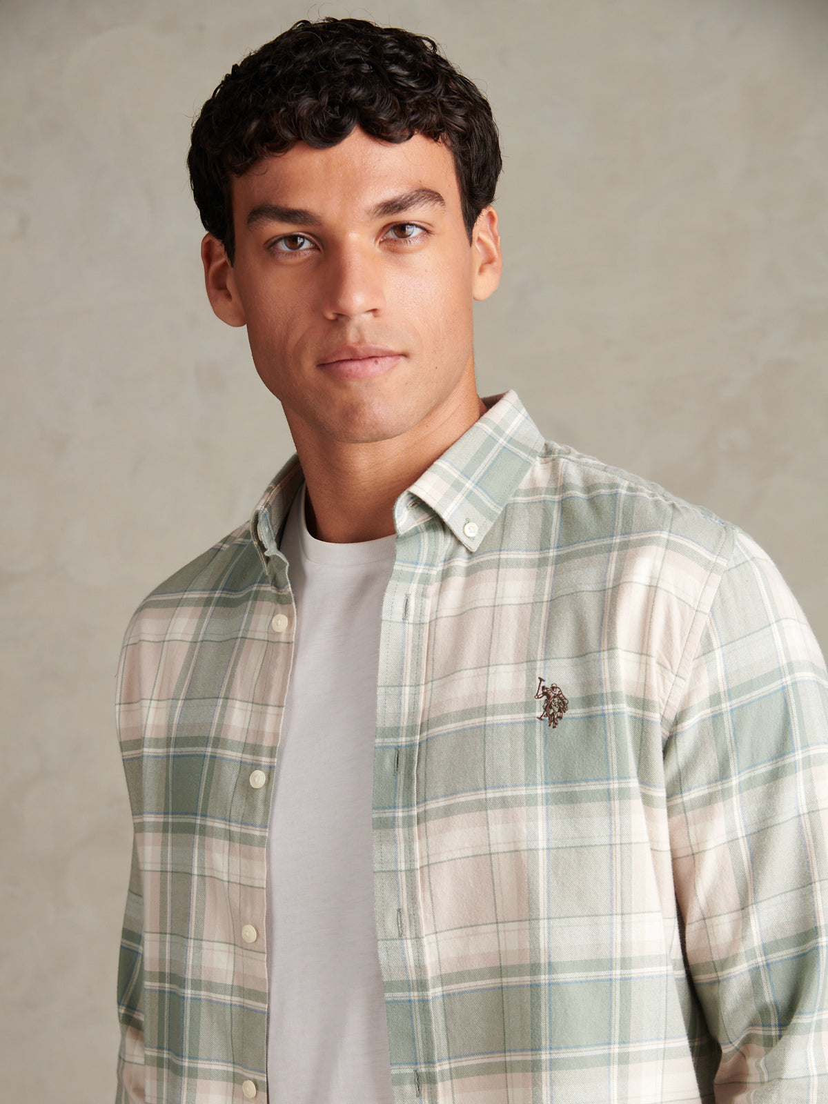 Mens Check Twill Button-Down Shirt Lily Pad