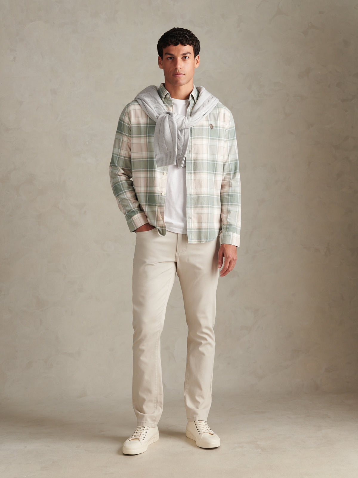 Mens Check Twill Button-Down Shirt Lily Pad