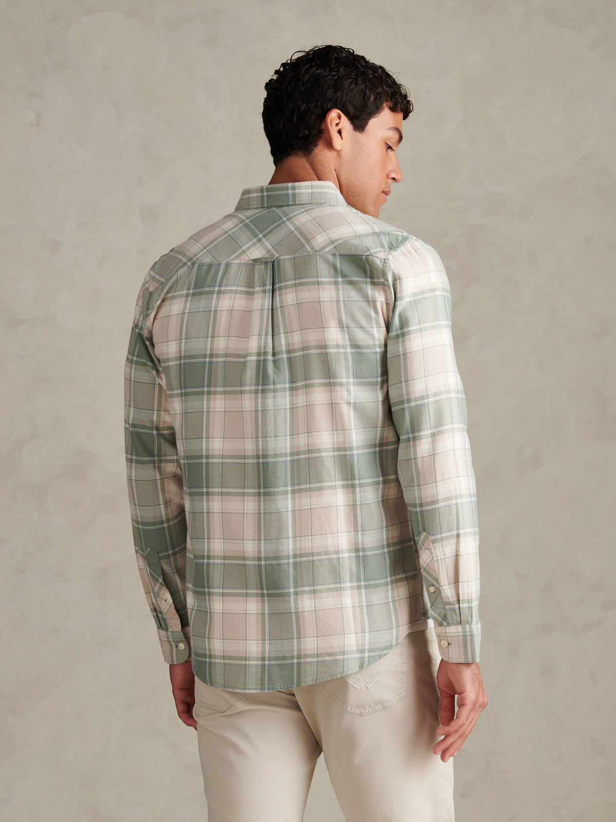 Mens Check Twill Button-Down Shirt Lily Pad