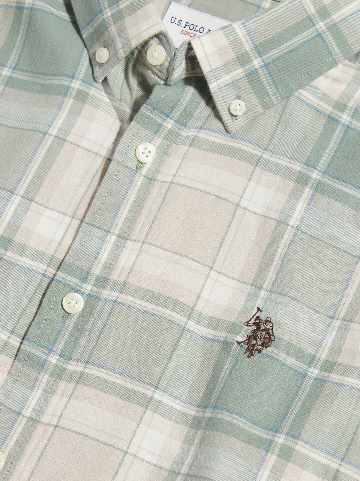Mens Check Twill Button-Down Shirt Lily Pad
