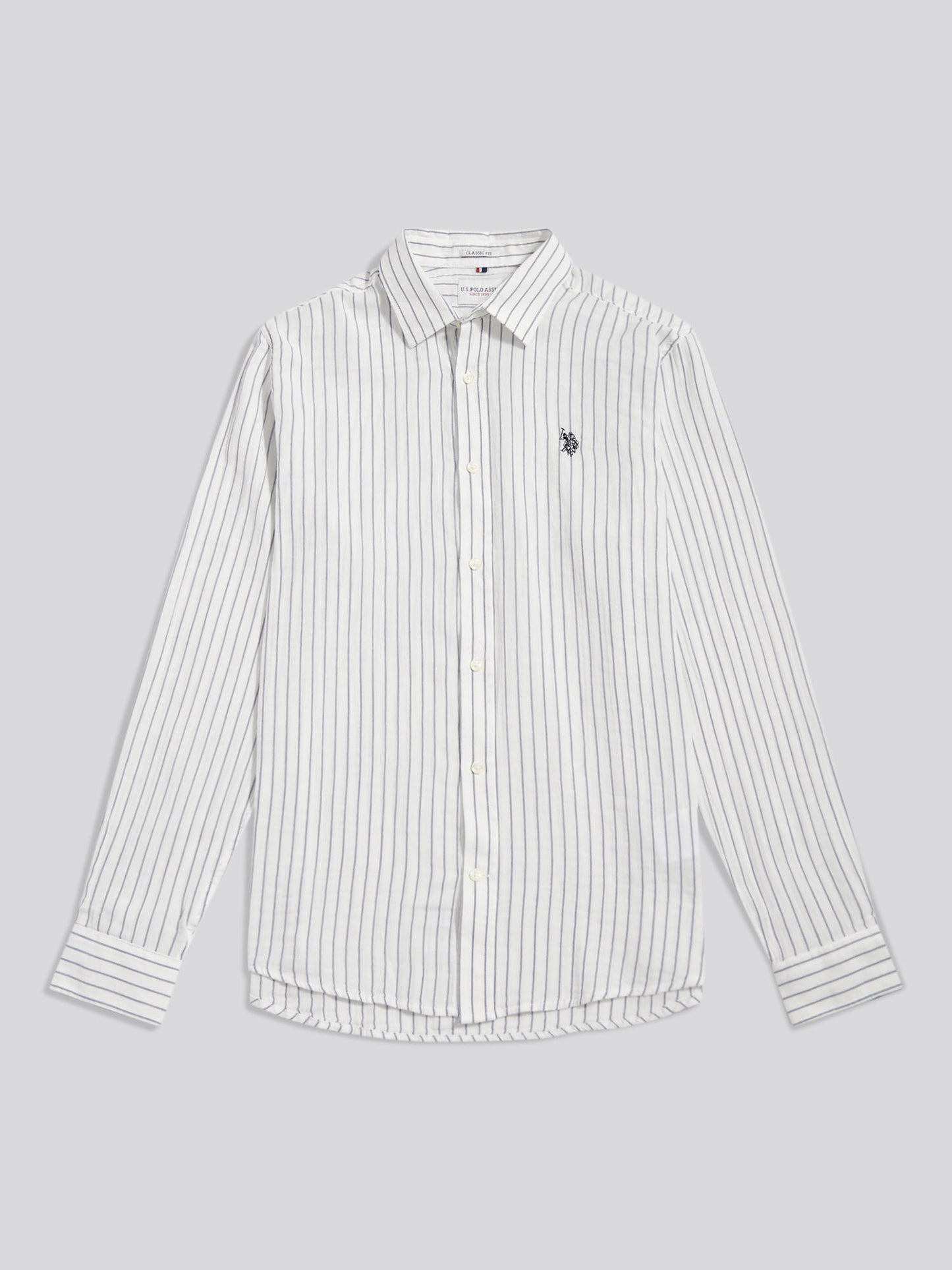 Mens Double Cloth Stripe Summer Shirt Bright White