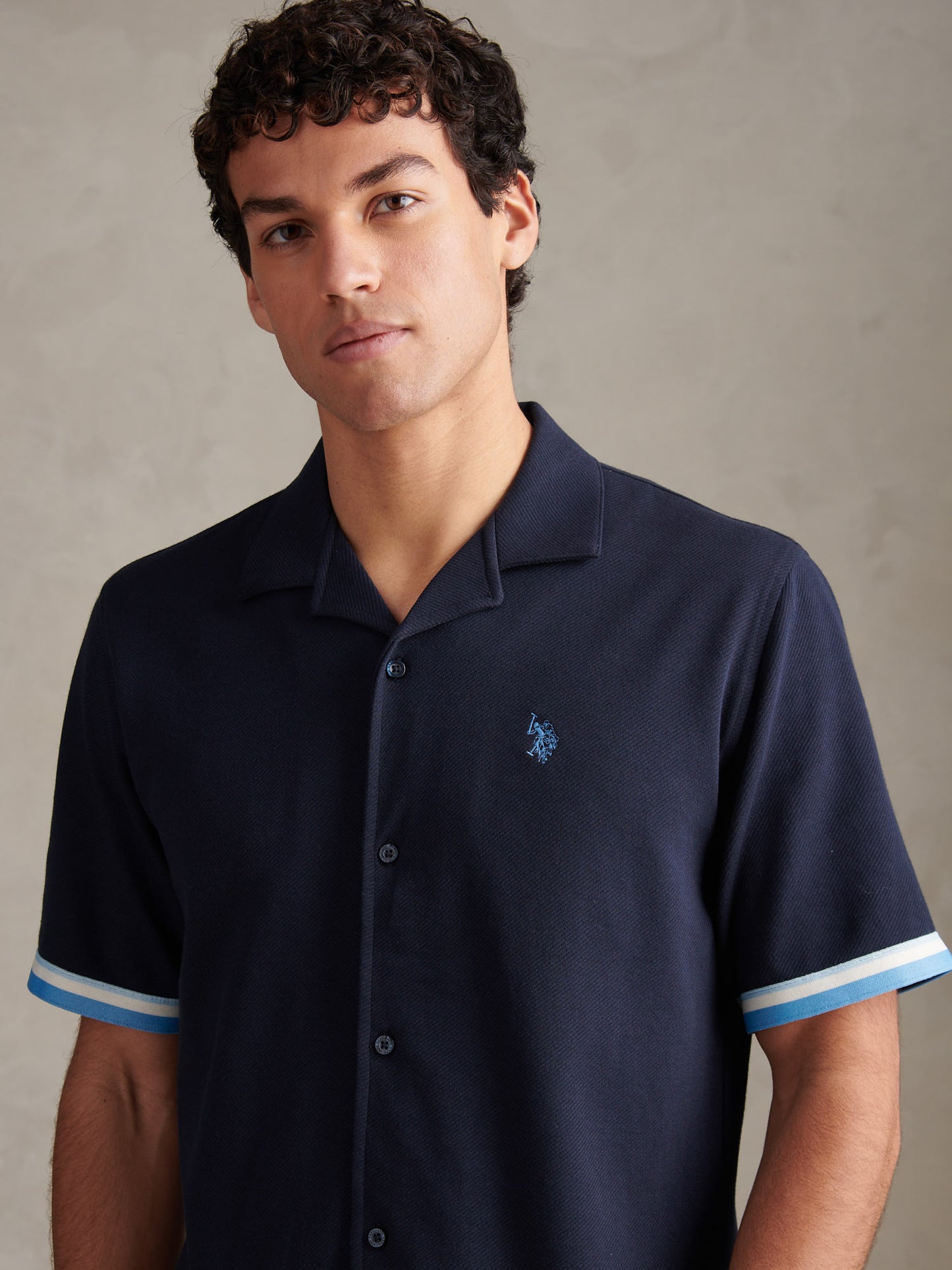 Mens Twill Taped Revere Collar Shirt Dark Sapphire Navy
