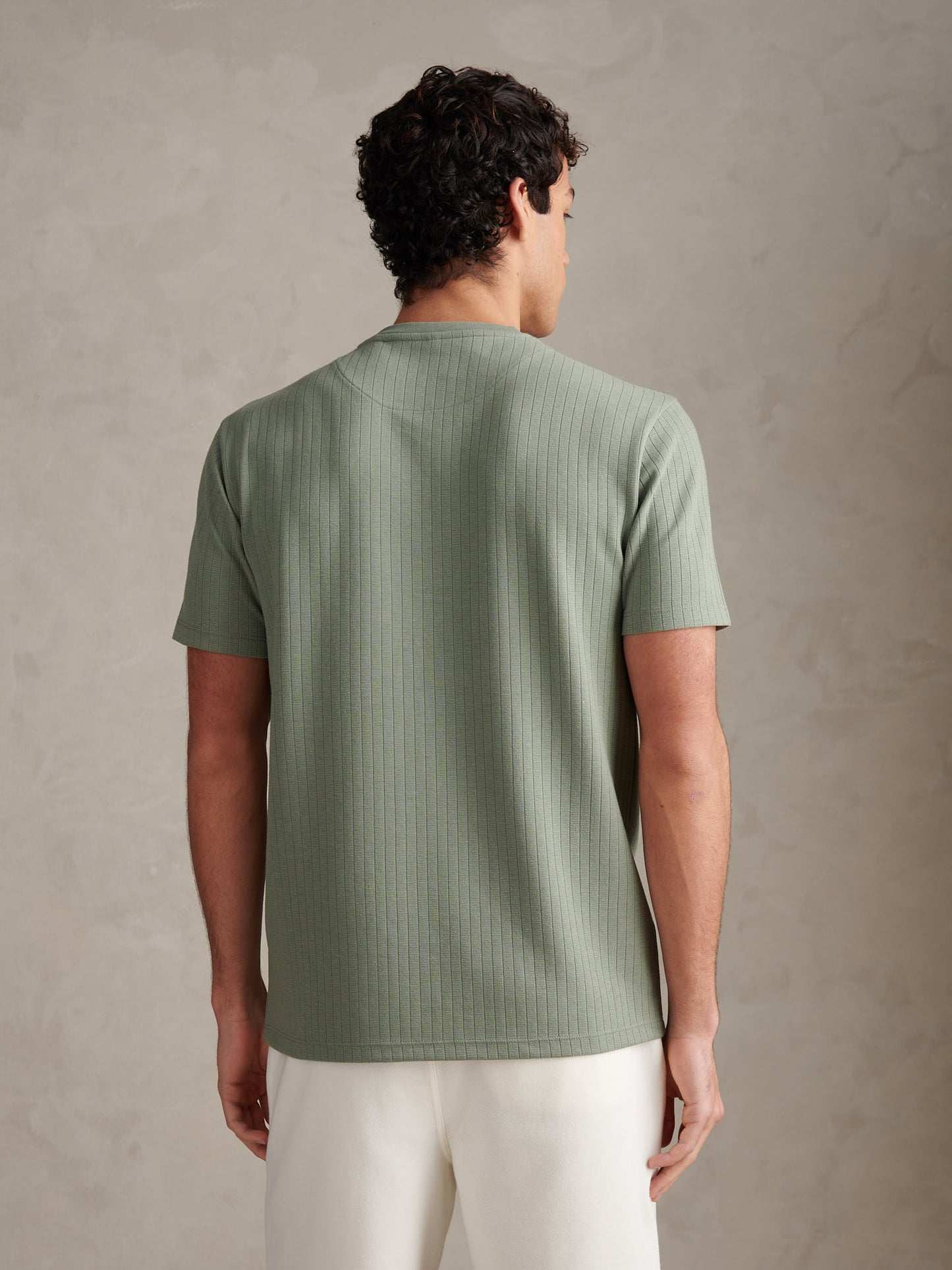 Mens Mini Waffle Stripe Textured T-Shirt Sea Spray