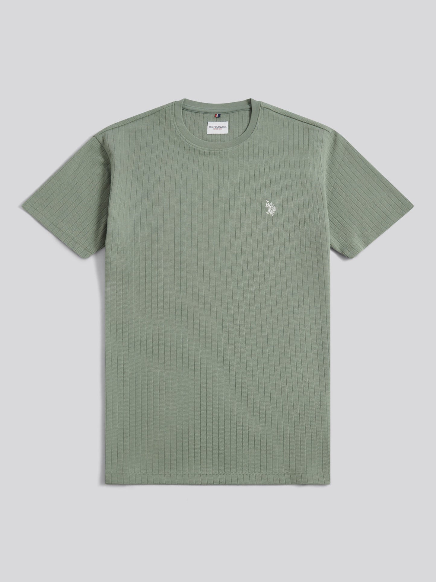 Mens Mini Waffle Stripe Textured T-Shirt Sea Spray