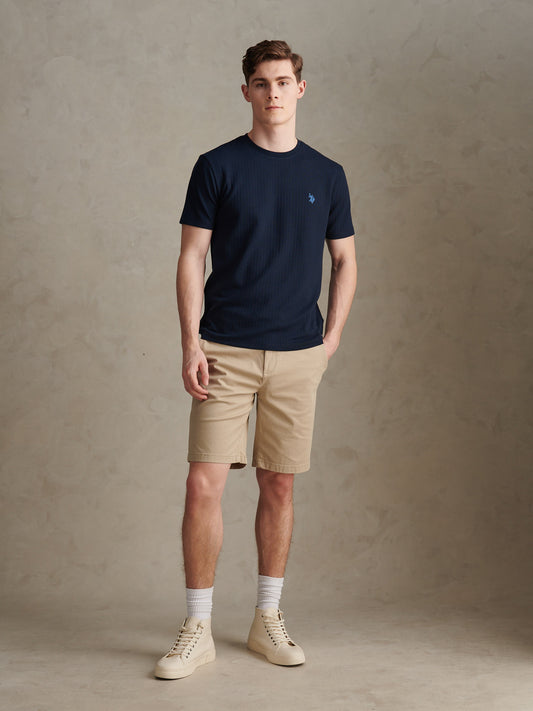 Mens Mini Waffle Stripe Textured T-Shirt Dark Sapphire Navy