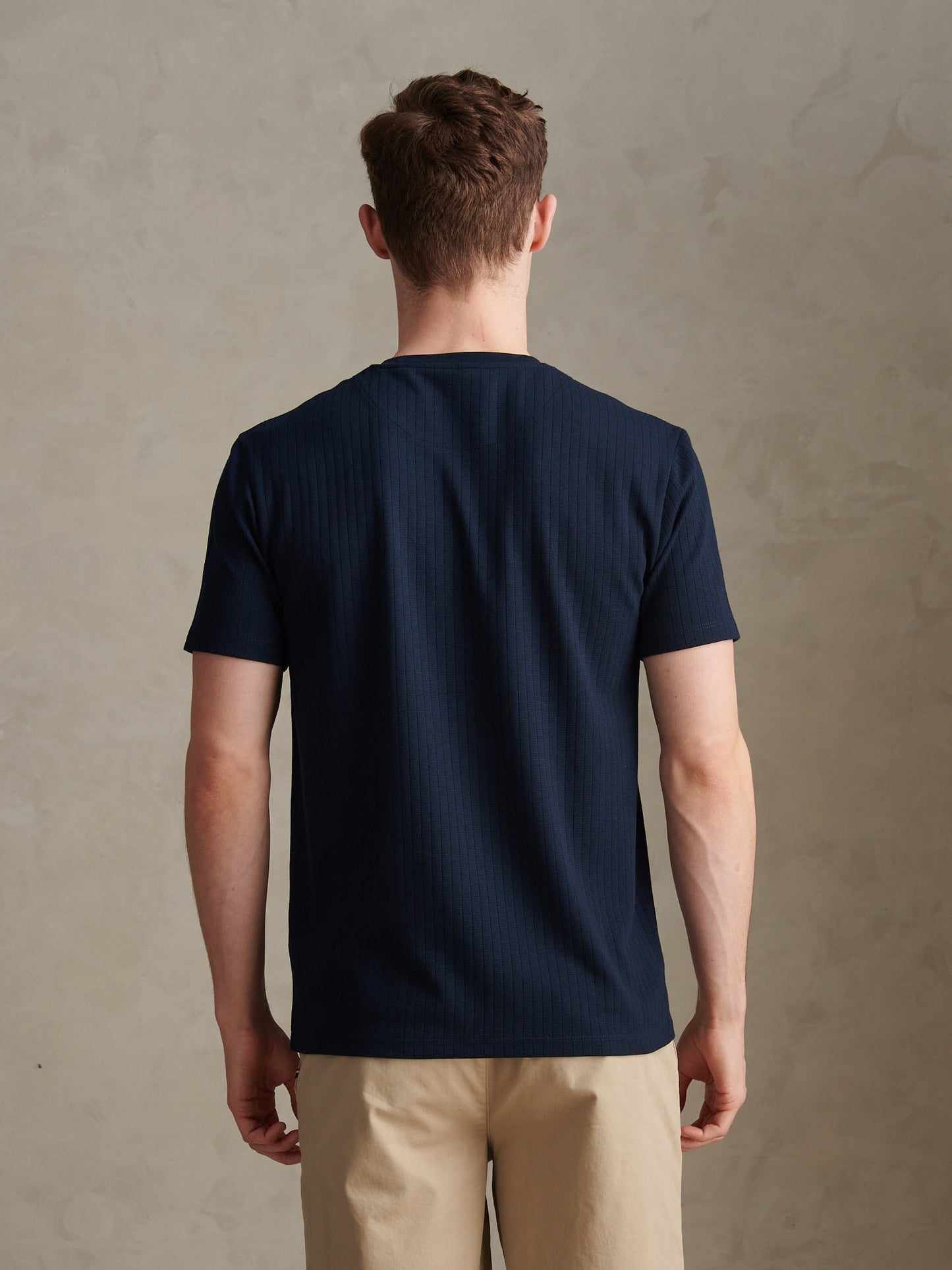Mens Mini Waffle Stripe Textured T-Shirt Dark Sapphire Navy