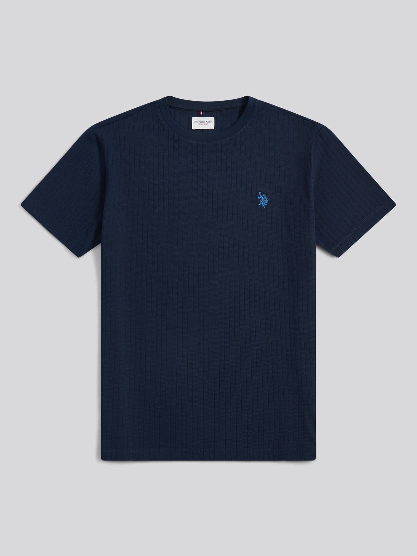 Mens Mini Waffle Stripe Textured T-Shirt Dark Sapphire Navy