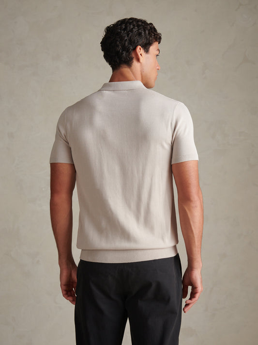 Mens Wide Texture Zip Knit Polo Shirt Nacreous Clouds