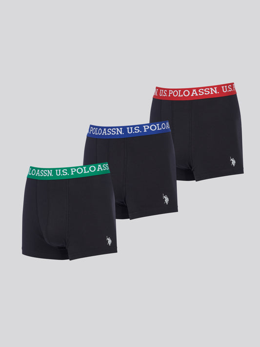 USPA Contrast Brand Waistband Trunk 3 Pack Black