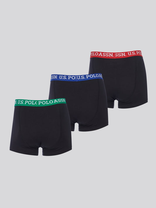 USPA Contrast Brand Waistband Trunk 3 Pack Black