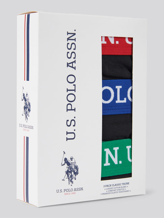 USPA Contrast Brand Waistband Trunk 3 Pack Black