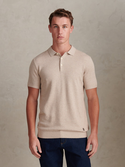 Mens Textured Knit Polo Shirt Atmosphere Marl