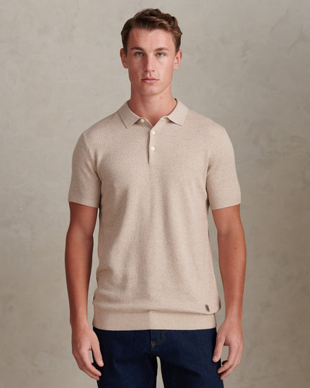 Mens Textured Knit Polo Shirt Atmosphere Marl