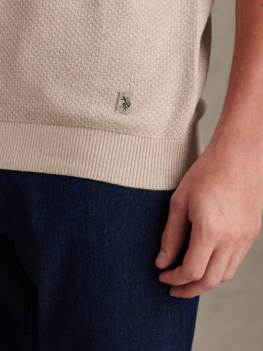 Mens Textured Knit Polo Shirt Atmosphere Marl