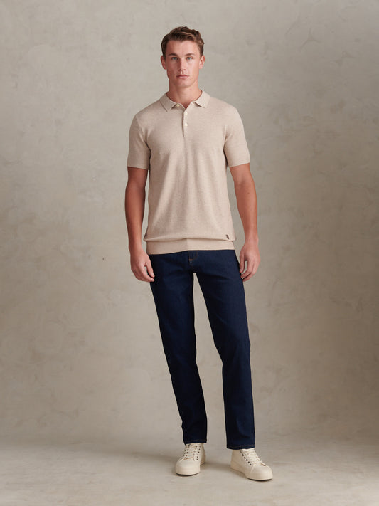 Mens Textured Knit Polo Shirt Atmosphere Marl