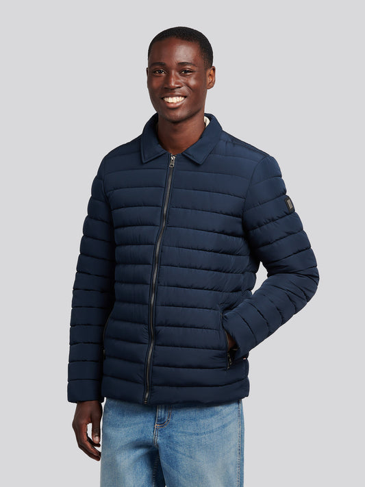 Mens Lightweight Quilted Collared Jacket in Dark Sapphire Navy