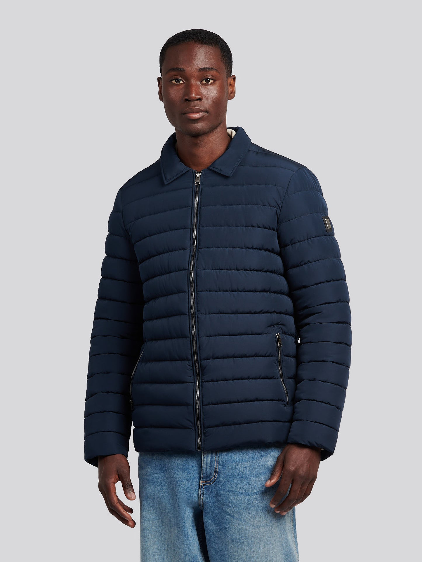 Mens Lightweight Quilted Collared Jacket in Dark Sapphire Navy