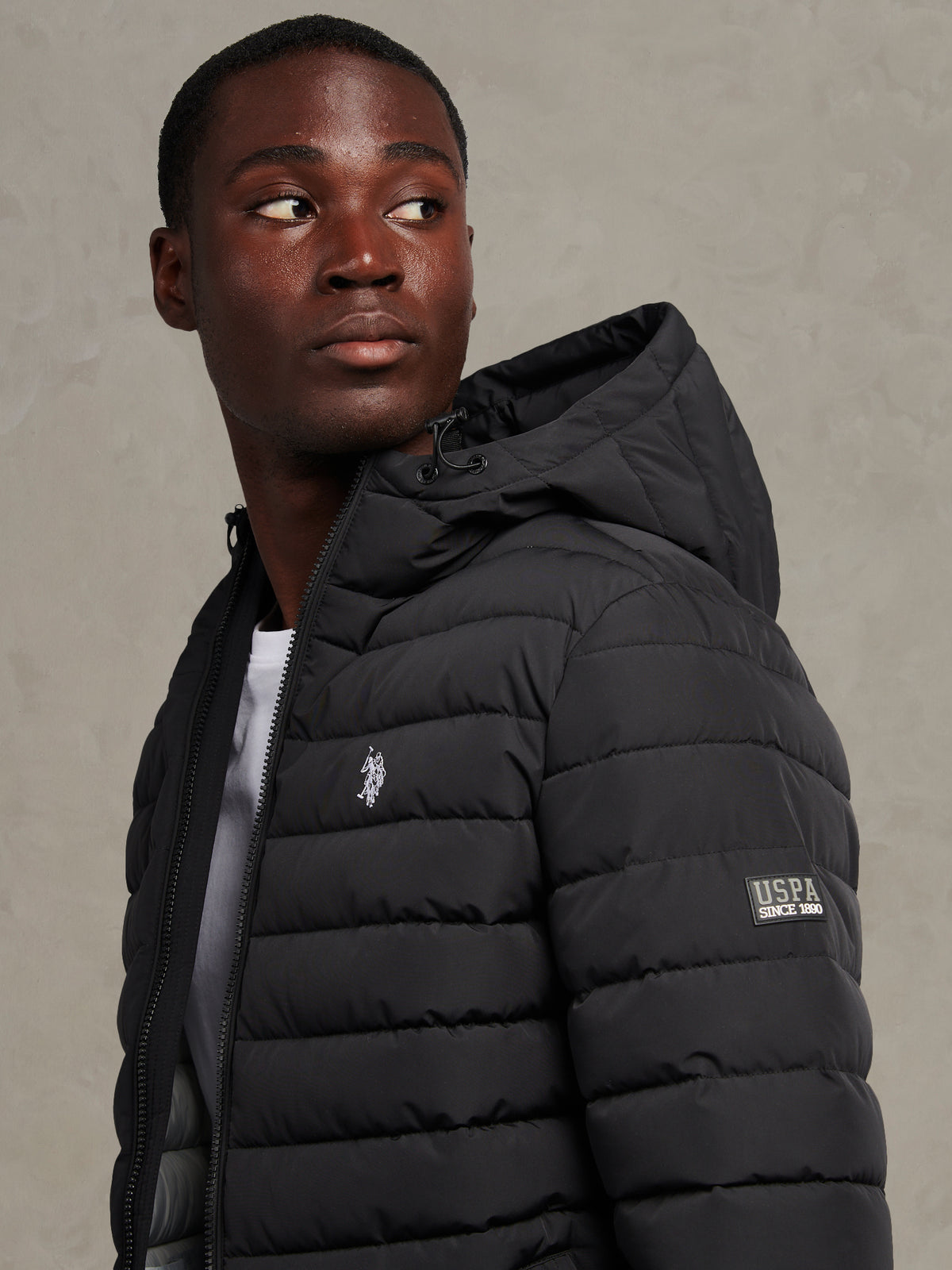 Mens Lightweight Quilt Hooded Puffer Black