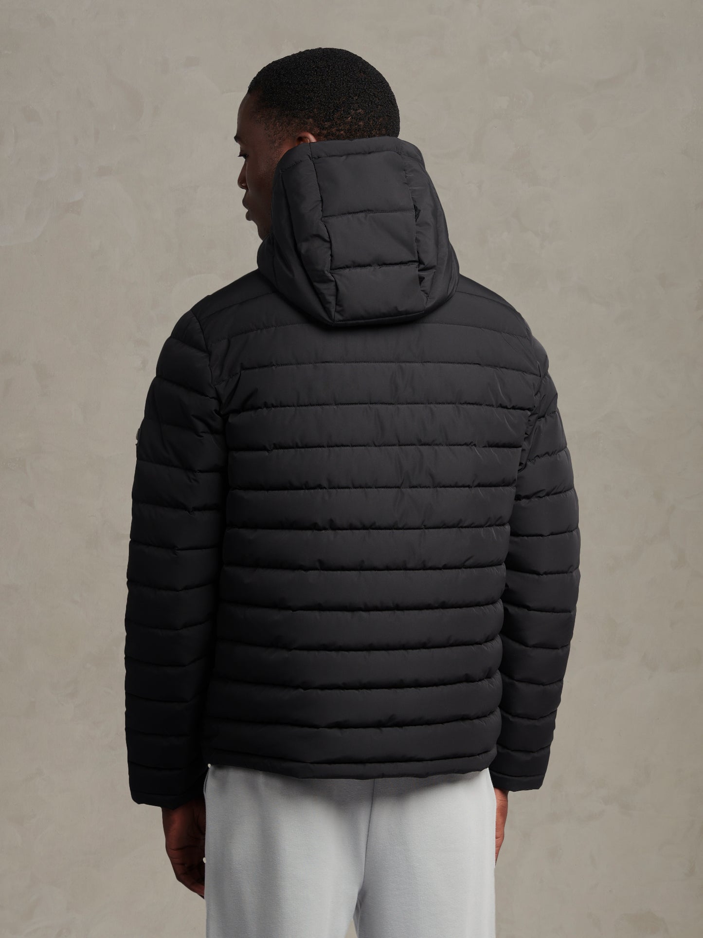 Mens Lightweight Quilt Hooded Puffer Black