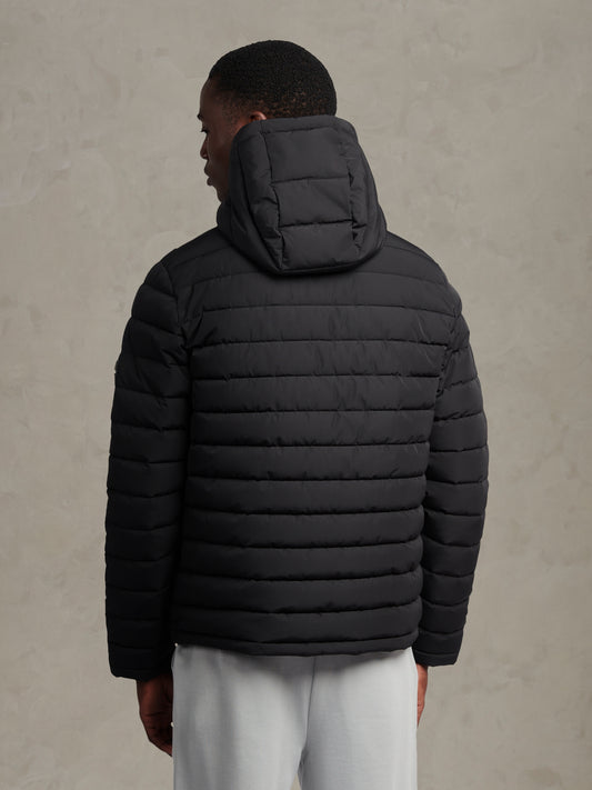 Mens Lightweight Quilt Hooded Puffer Black