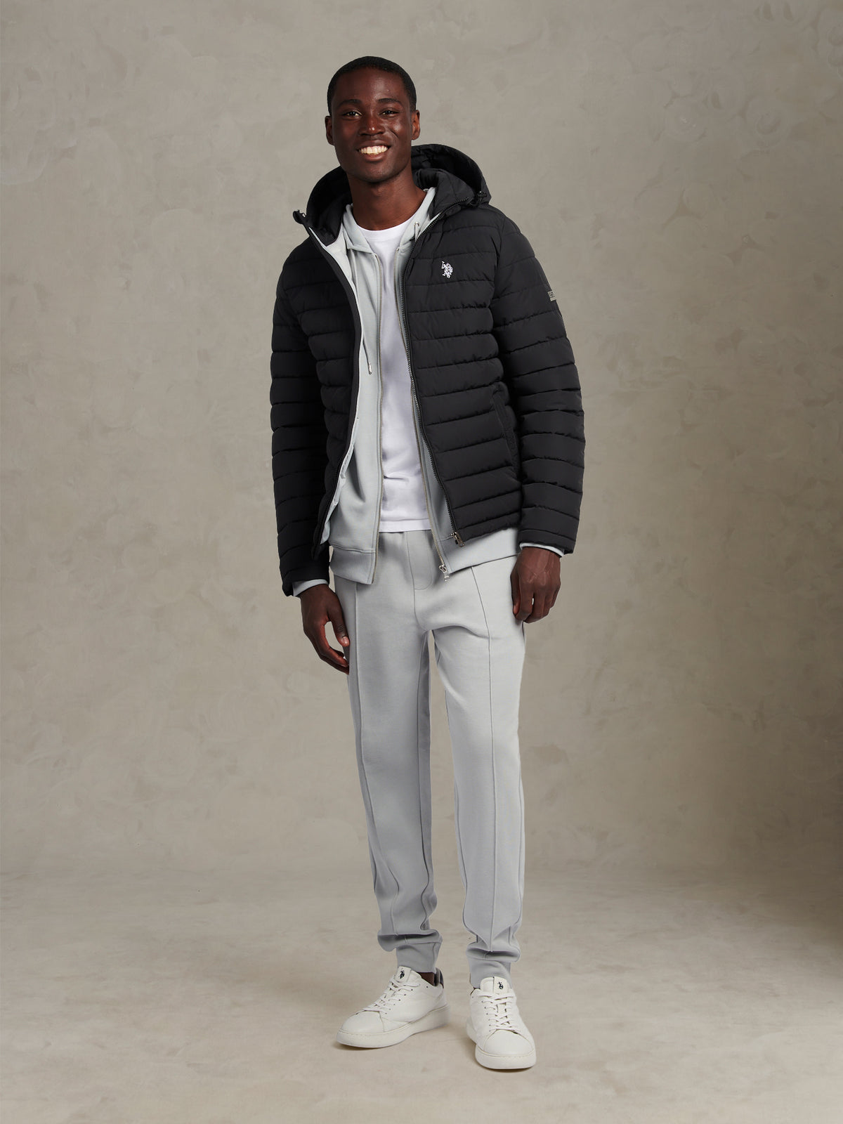 Mens Lightweight Quilt Hooded Puffer Black
