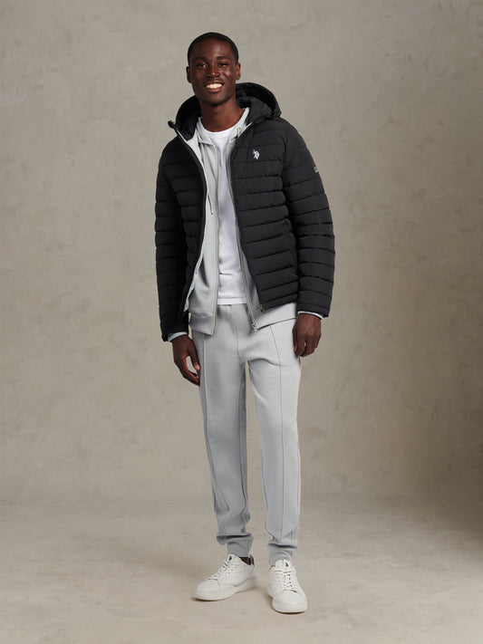 Mens Lightweight Quilt Hooded Puffer Black
