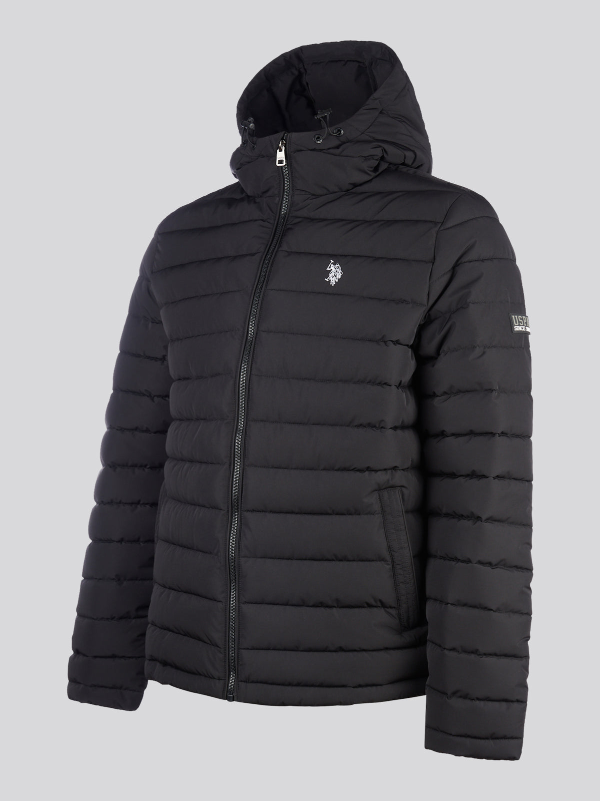 Mens Lightweight Quilt Hooded Puffer Black