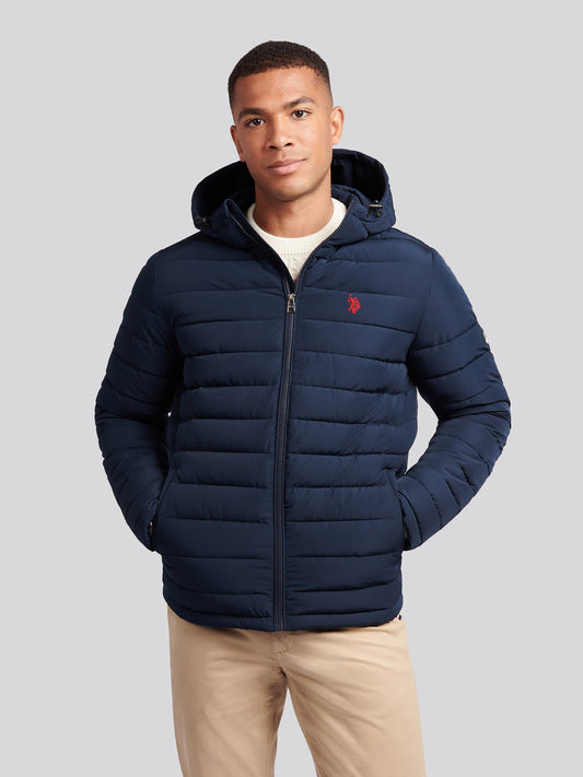 Mens Lightweight Quilt Hooded Puffer in Dark Sapphire Navy