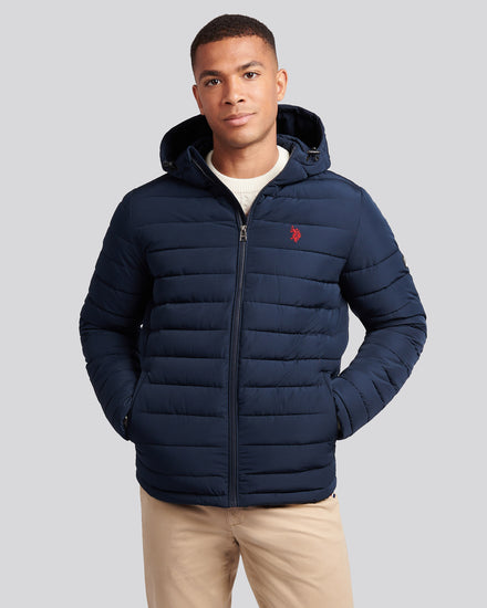 Mens Lightweight Quilt Hooded Puffer in Dark Sapphire Navy