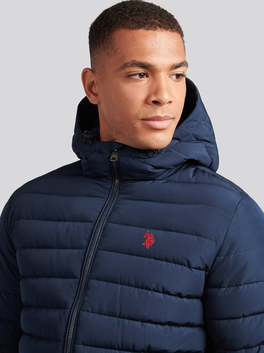 Mens Lightweight Quilt Hooded Puffer in Dark Sapphire Navy