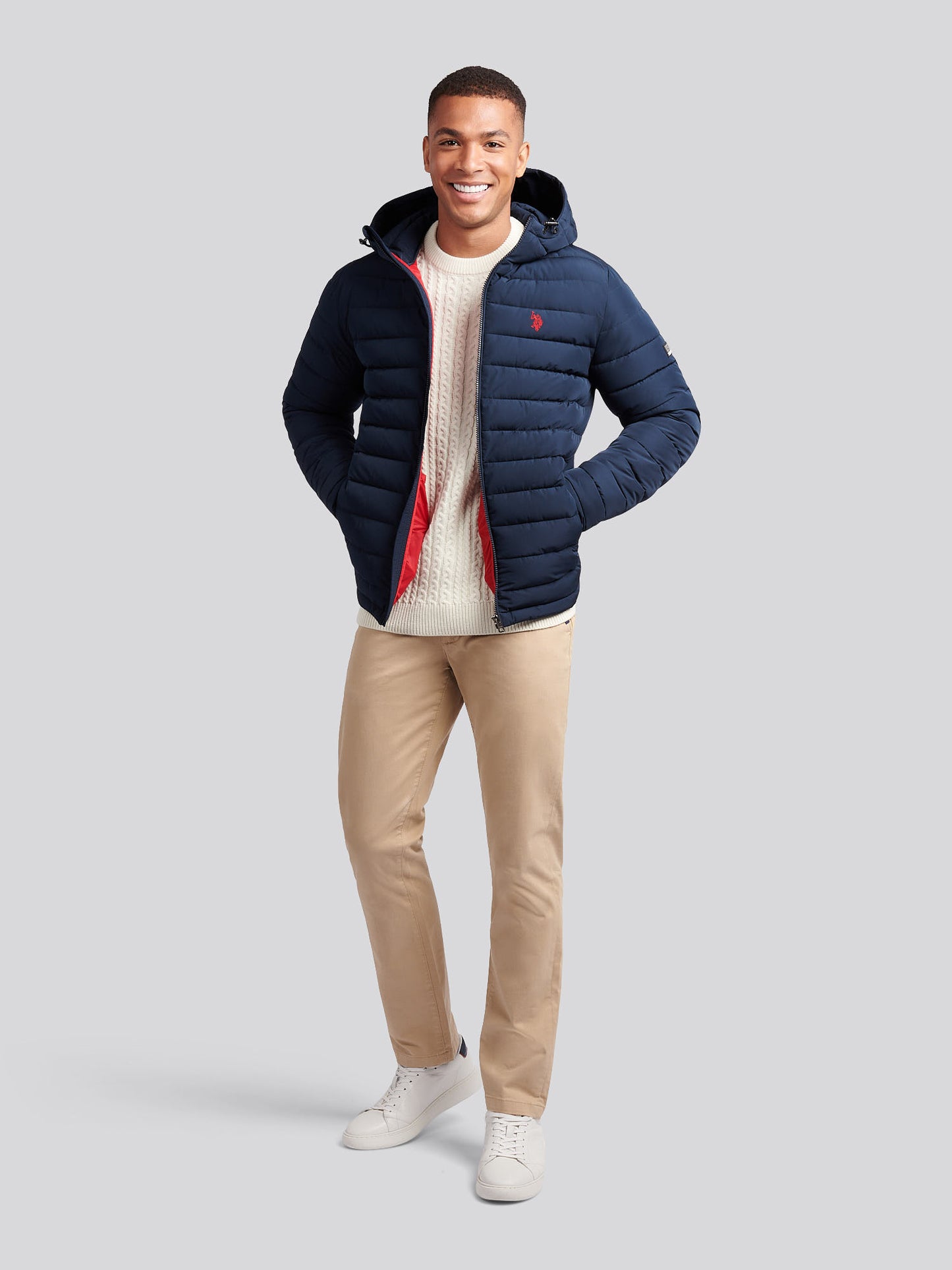 Mens Lightweight Quilt Hooded Puffer in Dark Sapphire Navy