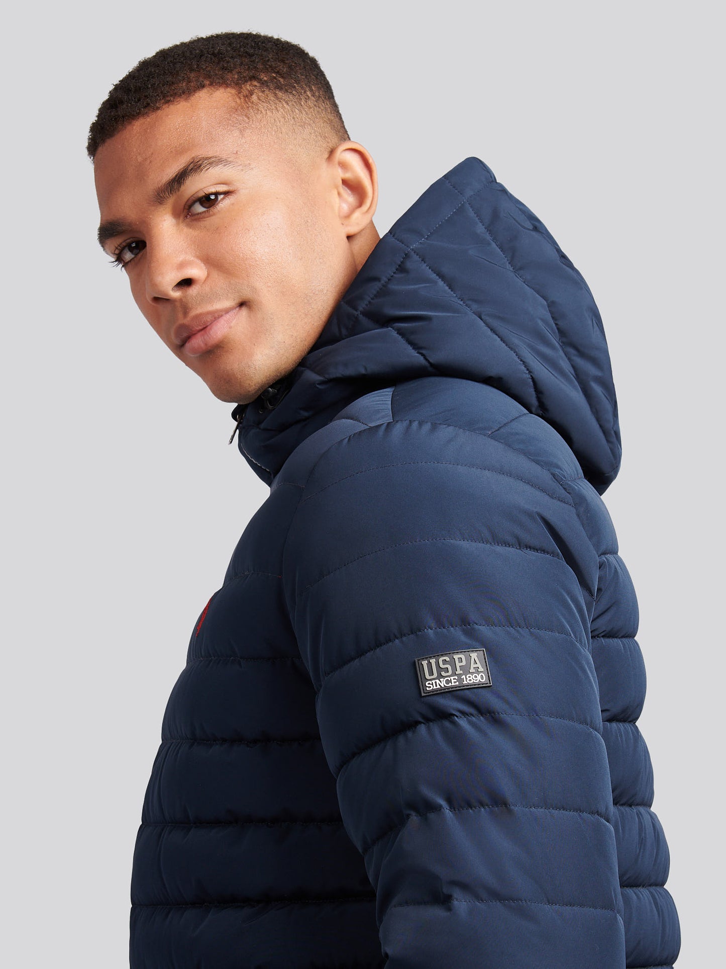 Mens Lightweight Quilt Hooded Puffer in Dark Sapphire Navy