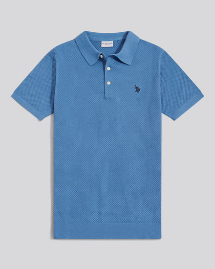 Mens Moss Stitch Knit Polo Shirt Riviera