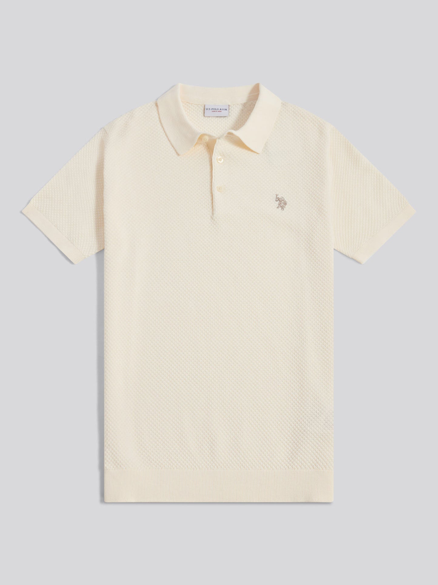 Mens Moss Stitch Knit Polo Shirt Whisper White