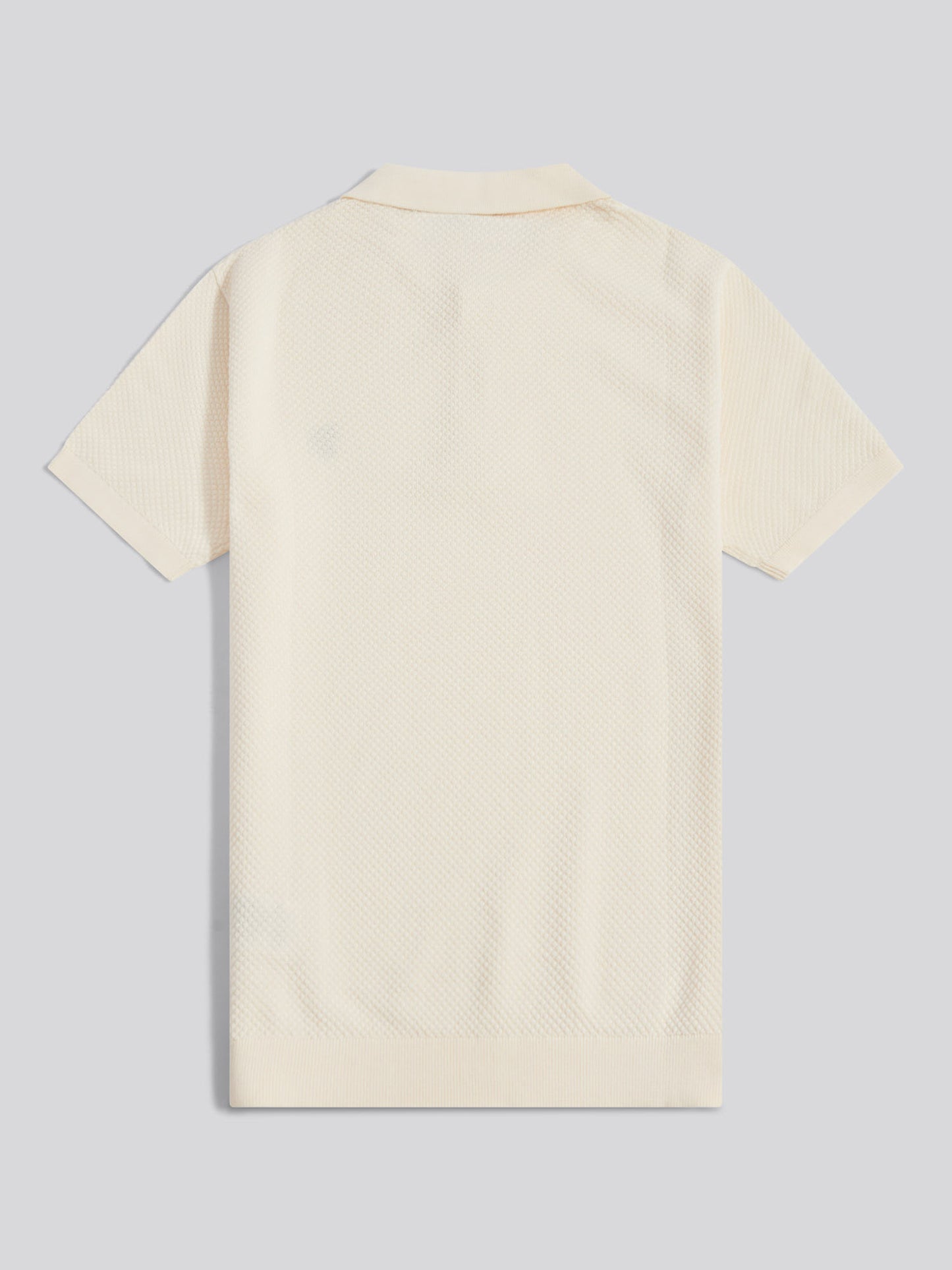 Mens Moss Stitch Knit Polo Shirt Whisper White