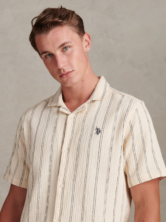 Mens Stripe Open Collar Short Sleeve Shirt Atmosphere