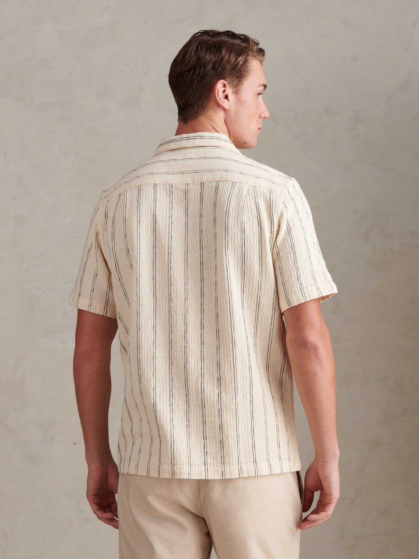 Mens Stripe Open Collar Short Sleeve Shirt Atmosphere