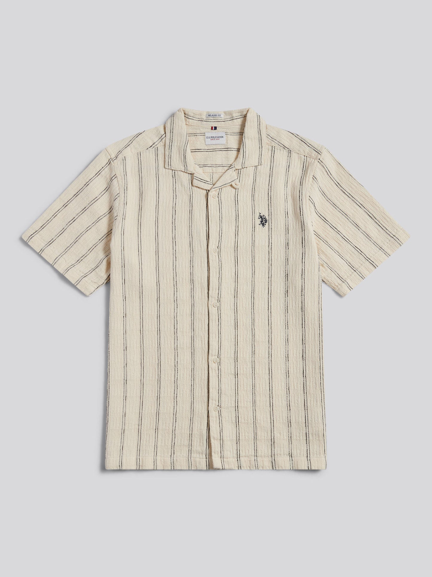 Mens Stripe Open Collar Short Sleeve Shirt Atmosphere