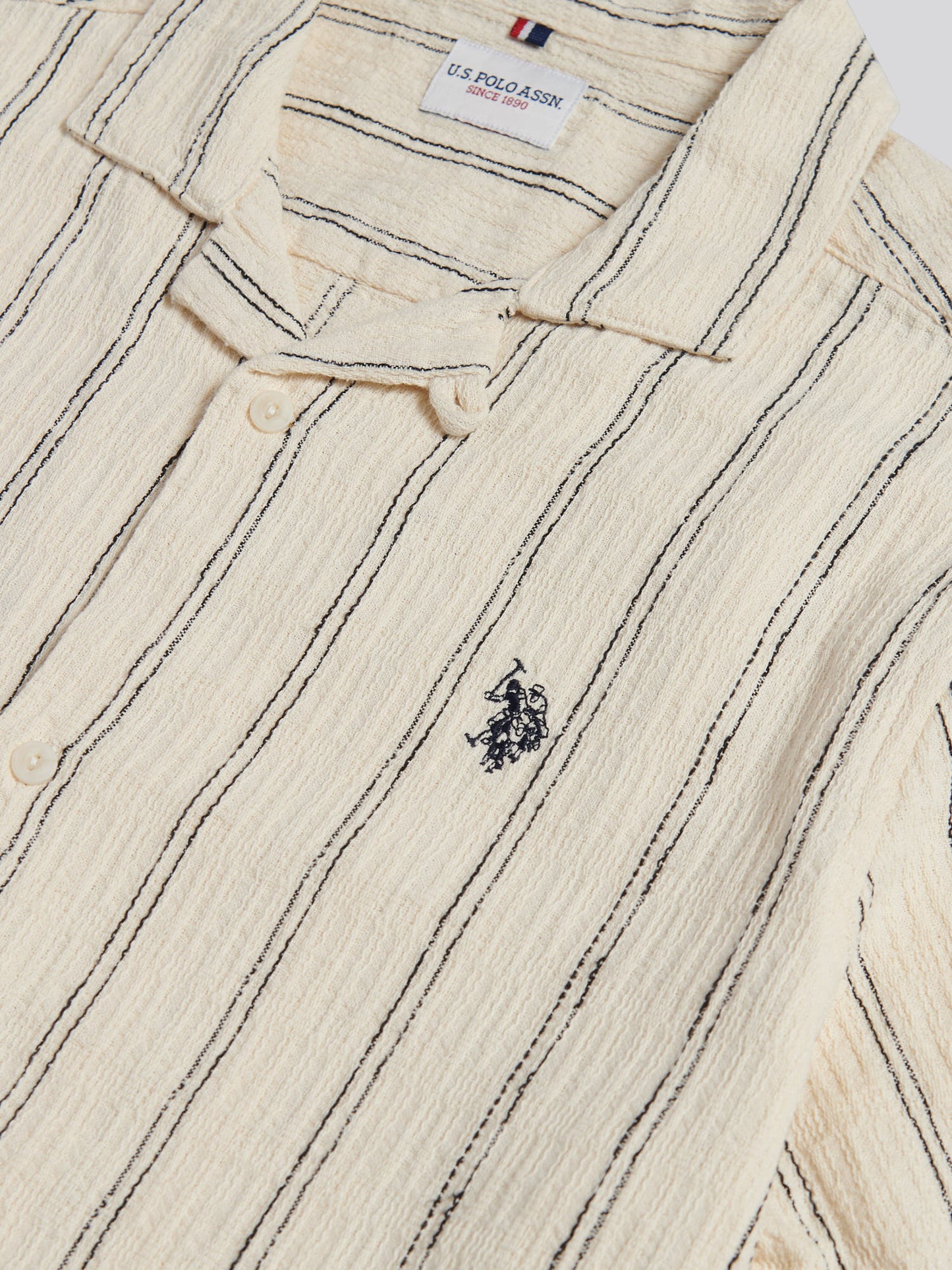 Mens Stripe Open Collar Short Sleeve Shirt Atmosphere