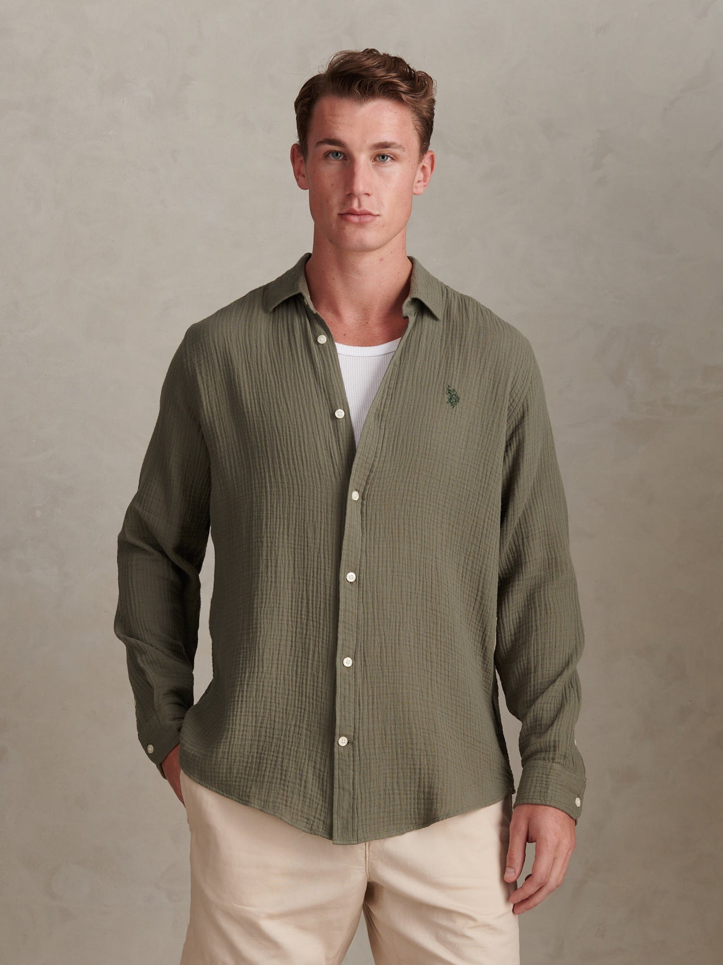 Mens Double Cloth Shirt Mulled Basil