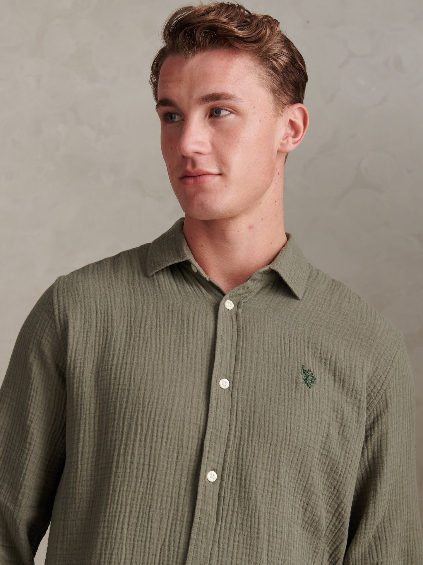 Mens Double Cloth Shirt Mulled Basil