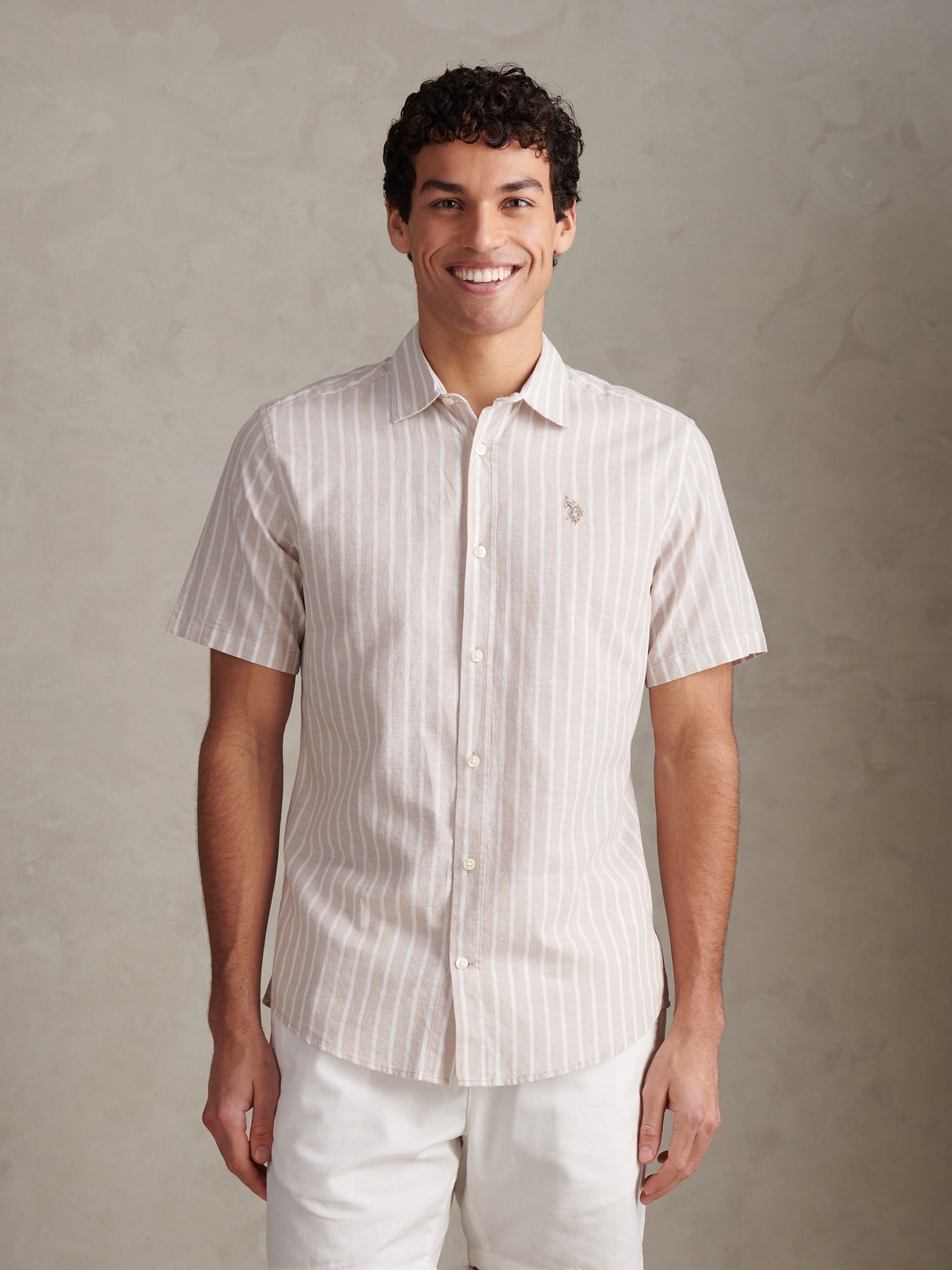 Mens Linen Blend Summer Stripe Short Sleeve Shirt Atmosphere