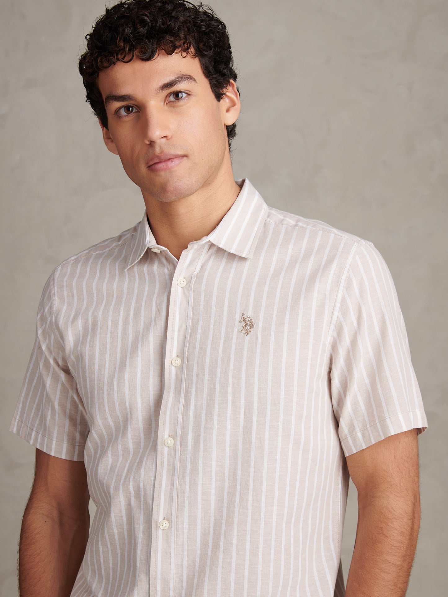 Mens Linen Blend Summer Stripe Short Sleeve Shirt Atmosphere