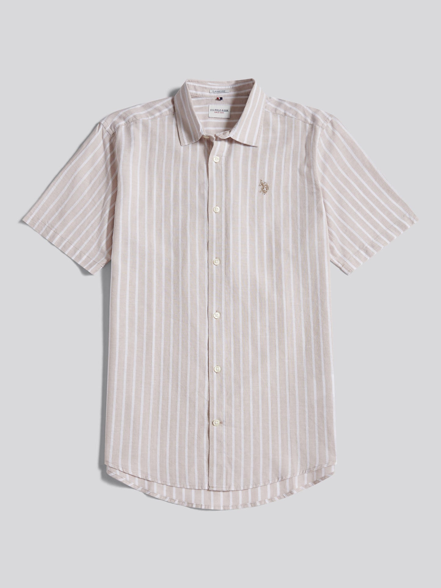 Mens Linen Blend Summer Stripe Short Sleeve Shirt Atmosphere