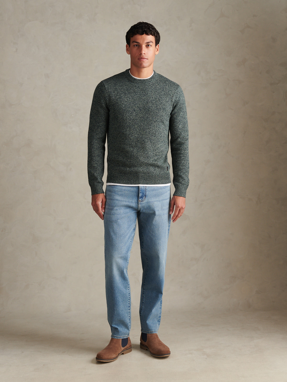 Mens Twisted Yarn Crew Neck Knit Green Gables