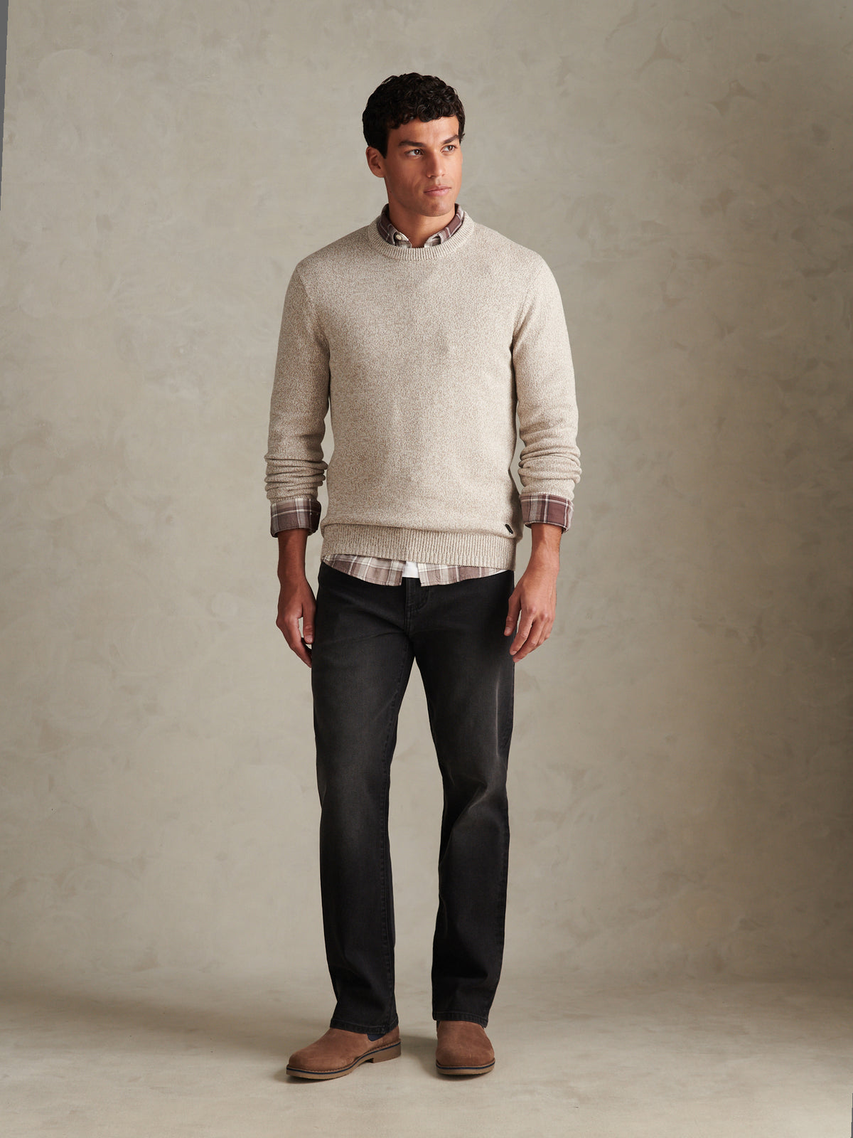 Mens Twisted Yarn Crew Neck Knit Nacreous Clouds