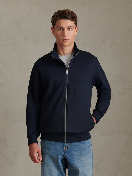 Mens Twill Jersey Funnel Neck Zip Sweat Dark Sapphire Navy