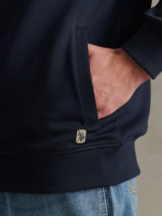 Mens Twill Jersey Funnel Neck Zip Sweat Dark Sapphire Navy